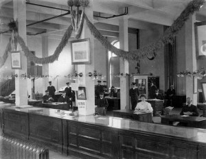 Het immigratiekantoor in Winipeg, de hoofdstad van de provincie Manitoba in Canada in 1907.