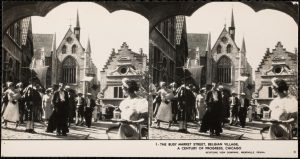 Drukte in het Belgisch dorp op de wereldtentoonstelling van 1933 in Chicago.