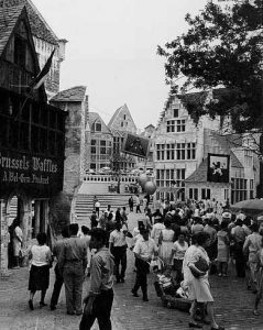 Brusselse wafels to koop in het Belgisch dorp op de wereldtentoonstelling van 1964 in New York.