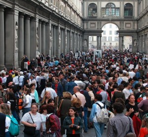 Een horde Amerikanen in het Uffizi.