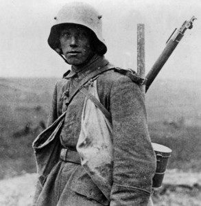 Een Duitse soldaat met shell shock.